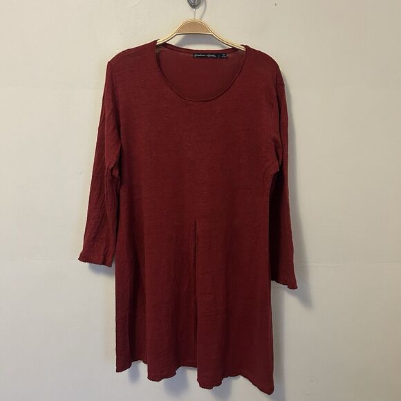 Gudrun Sjoden Dress Large 3/4 Sleeve 100% Linen Red Lagenlook Relaxed - Desc - Picture 1 of 8